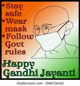 Illustrated Design About Happy Gandhi Jayanthi. Mahatma Gandhi Wear Mask.