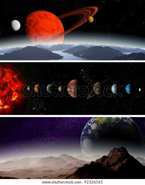 Illustrated\
diagram showing the order of planets in our solar system. Abstract\
illustration of planets in deep\
space.