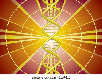 Illustrated Dna Fusion On A Tunnel Background In Red And Yellow