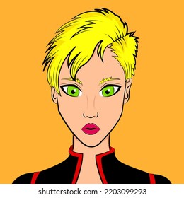 Illustrated Drawing Of Blonde Woman With Short Hair Cartoon Style