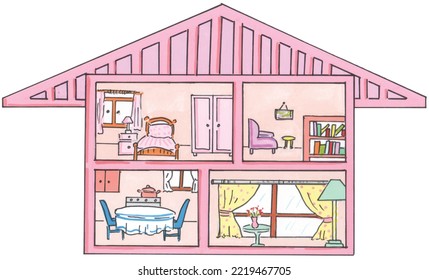 Illustrated Jpg Of Doll House Isolated