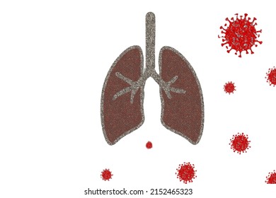 Illustrated Lungs And Covid Cells Isolated On A White Background With Space For Text