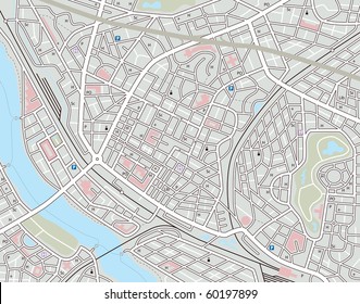 Illustrated Map Of A Generic City With No Names