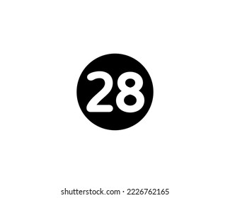 An Illustrated number 28 Flat Black Color Icon Isolated on white Background