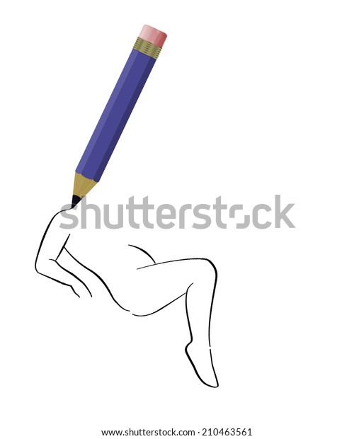Illustrated Pencil Drawing Naked Female Figure Stock ...