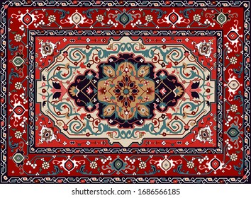 Illustrated Persian Carpet Original Design, Tribal Texture. 