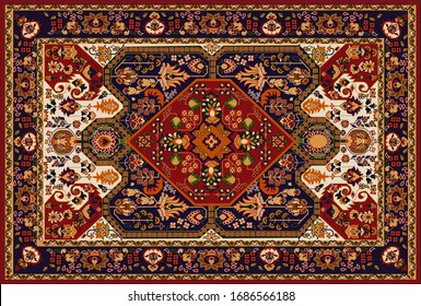 Illustrated Persian Carpet Original Design, Tribal Texture. 