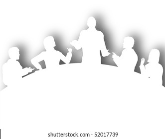 Illustrated Silhouette Of A Business Meeting Around A Table