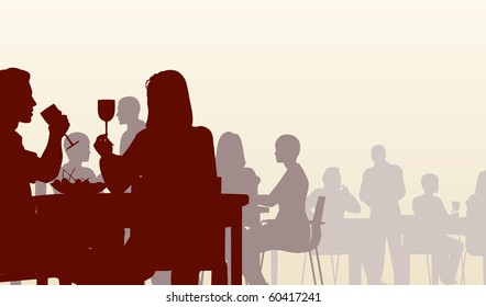 Illustrated Silhouette Of People Eating In A Restaurant