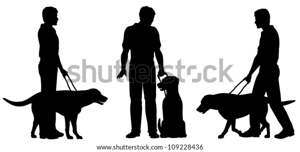 盲人と盲導犬のシルエット のイラスト素材 109228436
