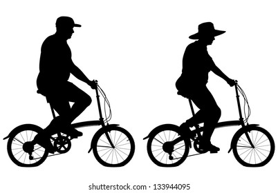 Illustrated Silhouettes Of An Overweight Couple Riding Small Bicycles For Exercise