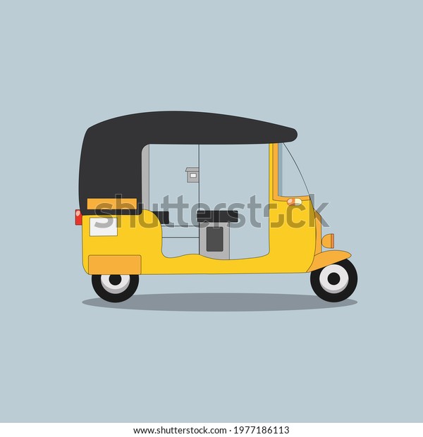 An illustrated version of auto rickshaw which\
is also called a motorized version of the pulled rickshaw or cycle\
rickshaw.\
