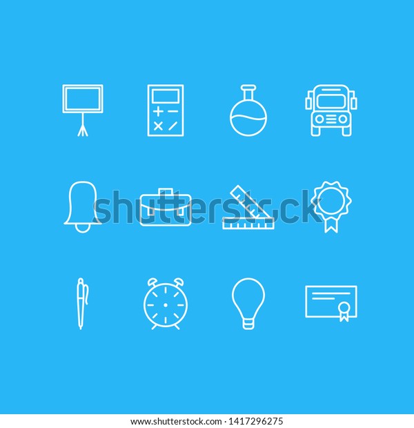 illustration of 12\
studies icons line style. Editable set of blackboard, pen, rulers\
and other icon\
elements.
