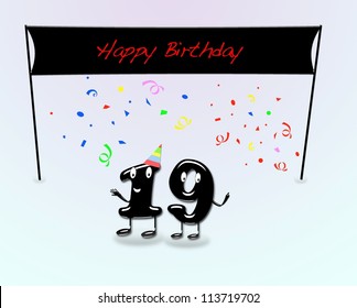 Illustration for 19th birthday party with cartoon numbers.