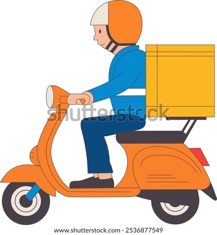 illustration with 2 D flat design of a man ride a yellow scooter