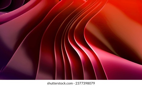 Illustration of 3D abstract background with purple red pink orange shaped wavy interlaced layers Ilustrasi Stok