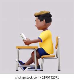 An Illustration 3d Character Of An Elementary School Student In Class With A Book On The Desk Sitting On A Chair