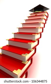 Illustration Of 3d Image Of Book Stair With Mortar Board On Top