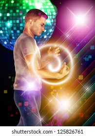 Illustration of 3d man dancing on disco party. - Shutterstock ID 125826761