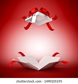 illustration 3d open gift box on red background