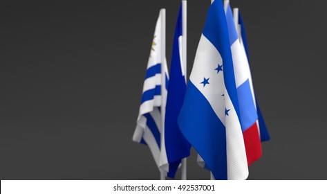 Illustration 3d Render, Illustration 3d Render, Flags Of The Five Countries Of The Central America, With The Leadership Of Honduras