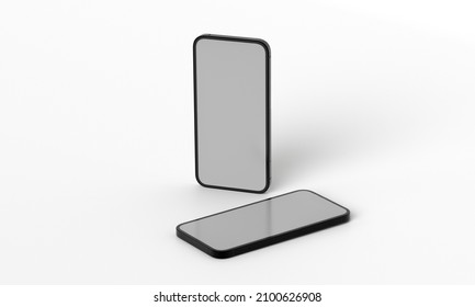 Illustration 3d Render Of Isometric Rectangles Simulating A Telephone In A 3d Space With Blank Spaces. From Different Perspectives And Views To Help Rock Up For Applications. IPhone