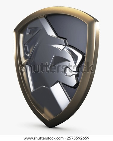 Illustration 3D Render Lion Shield Insignia Chrome Decorative Metal Ornament