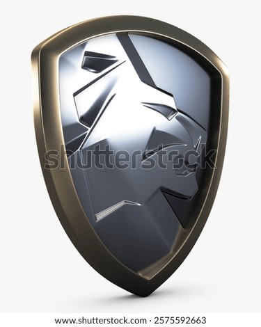 Illustration 3D Render Lion Shield Insignia Chrome Decorative Metal Ornament