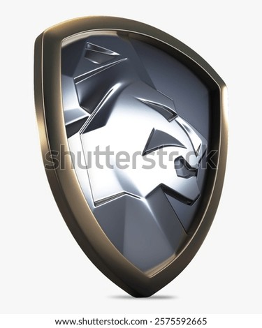 Illustration 3D Render Lion Shield Insignia Chrome Decorative Metal Ornament