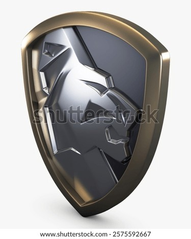 Illustration 3D Render Lion Shield Insignia Chrome Decorative Metal Ornament
