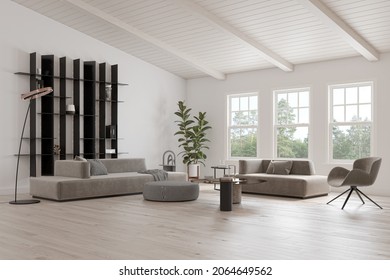 Illustration 3D Rendering Large Luxury Modern Bright Interiors Living Room Mockup Computer Digitally Generated Image