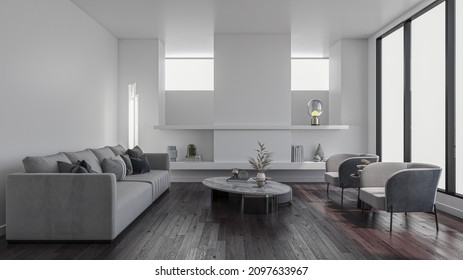 Illustration 3D rendering large luxury modern bright interiors Living room mockup computer digitally generated image - Shutterstock ID 2097633967