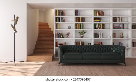 Illustration 3D rendering large luxury modern bright interiors Living room mockup computer digitally generated image - Shutterstock ID 2247398407