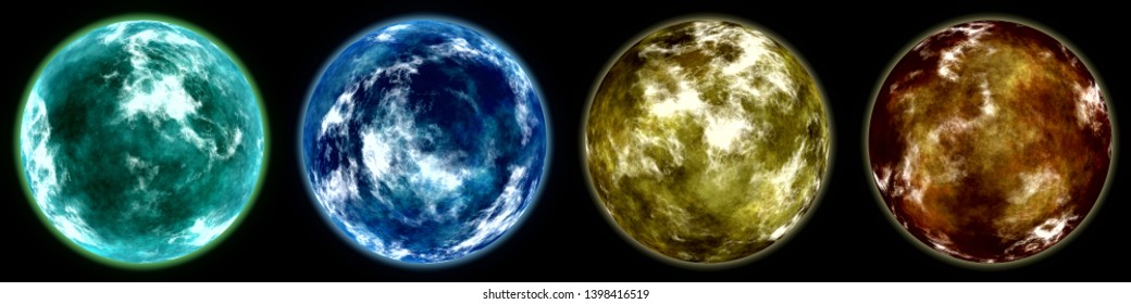 Illustration of 4 different planets. High resolution.