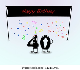 Illustration for 40th birthday party with cartoon numbers. - Powered by Shutterstock