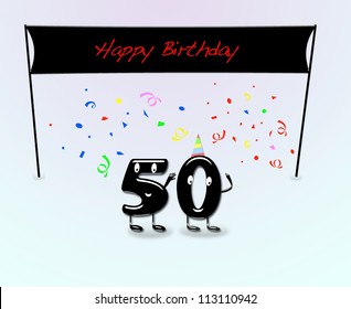 Illustration for 50th birthday party with cartoon numbers. - Powered by Shutterstock