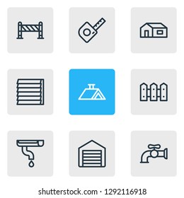 Illustration Of 9 Architecture Icons Line Style. Editable Set Of Siding, Gutter, Roof And Other Icon Elements.