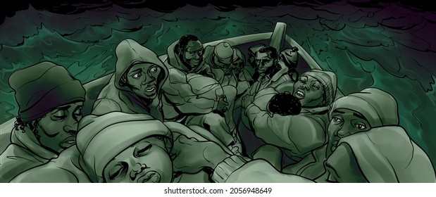 Illustration About Migrants Crossing The Sea In Small Boat