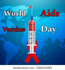 Illustration about World Aids Vaccine Day with a syringe graphic image and a blue world map background  - Powered by Shutterstock