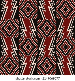 Illustration Abstract Ethnic Tribal Shape Patchwork Seamless Pattern Background. Traditional Imigongo Art Rwanda Color Style. Use For Fabric, Textile, Interior Decoration Elements, Wrapping.