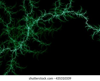 Illustration Of The Abstract Green Electromagnetic Pulse On Black Background. Fractal Art