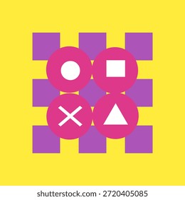 illustration of abstract shapes of boxes, triangles, circles and crosses