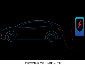 Illustration Abstraction Of An EV Car Is Charging At Electric Vehicle Charging Station, Ev And Latest Technology Concept Isolated