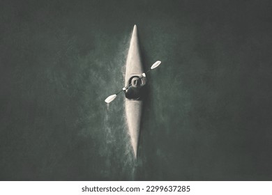 illustration of aerial view of man paddling on a kayak in the water, minimal summer sport concept - Powered by Shutterstock