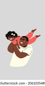 Illustration Of African American Dad And Daughter On A Gray Background.