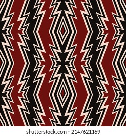 Illustration African Tribal Aztec Shape Stripes Seamless Pattern Background. Traditional Imigongo Art Rwanda Color Style. Use For Fabric, Textile, Interior Decoration Elements, Wrapping.