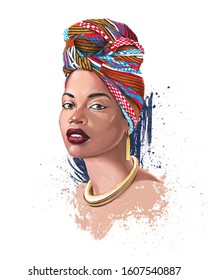 Illustration Of An African Woman In A Head Scarf