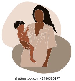 An Illustration of a african-american girl holding a child in her arms. Motherhood. Mothers Day Postcard - Powered by Shutterstock