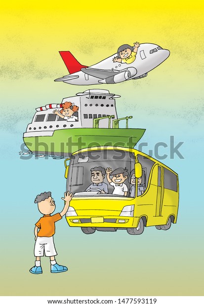 illustration of aircraft,\
ships and\
buses\
