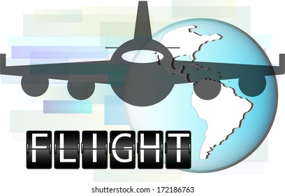 Illustration of airplane with world globe. Elements of this image are furnished by NASA